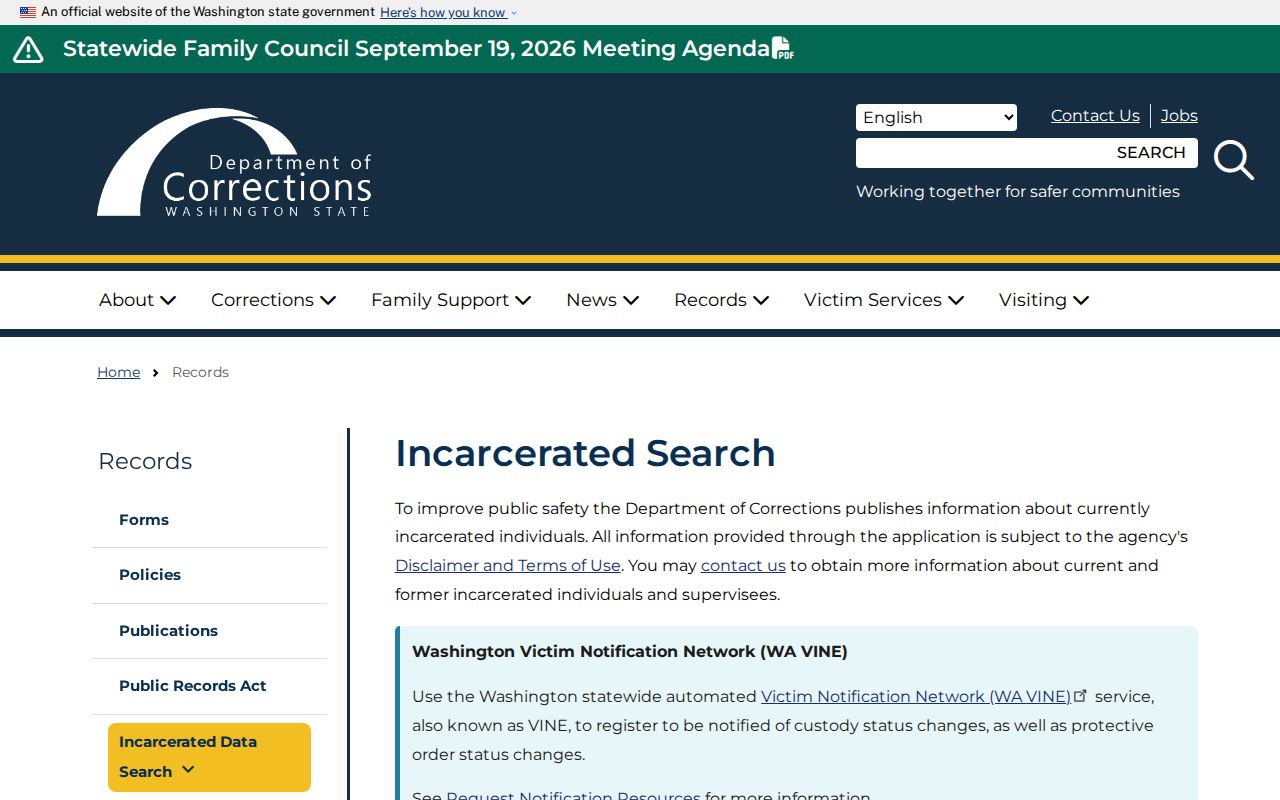 Issaquah resident lookup through Washington Department of Corrections search