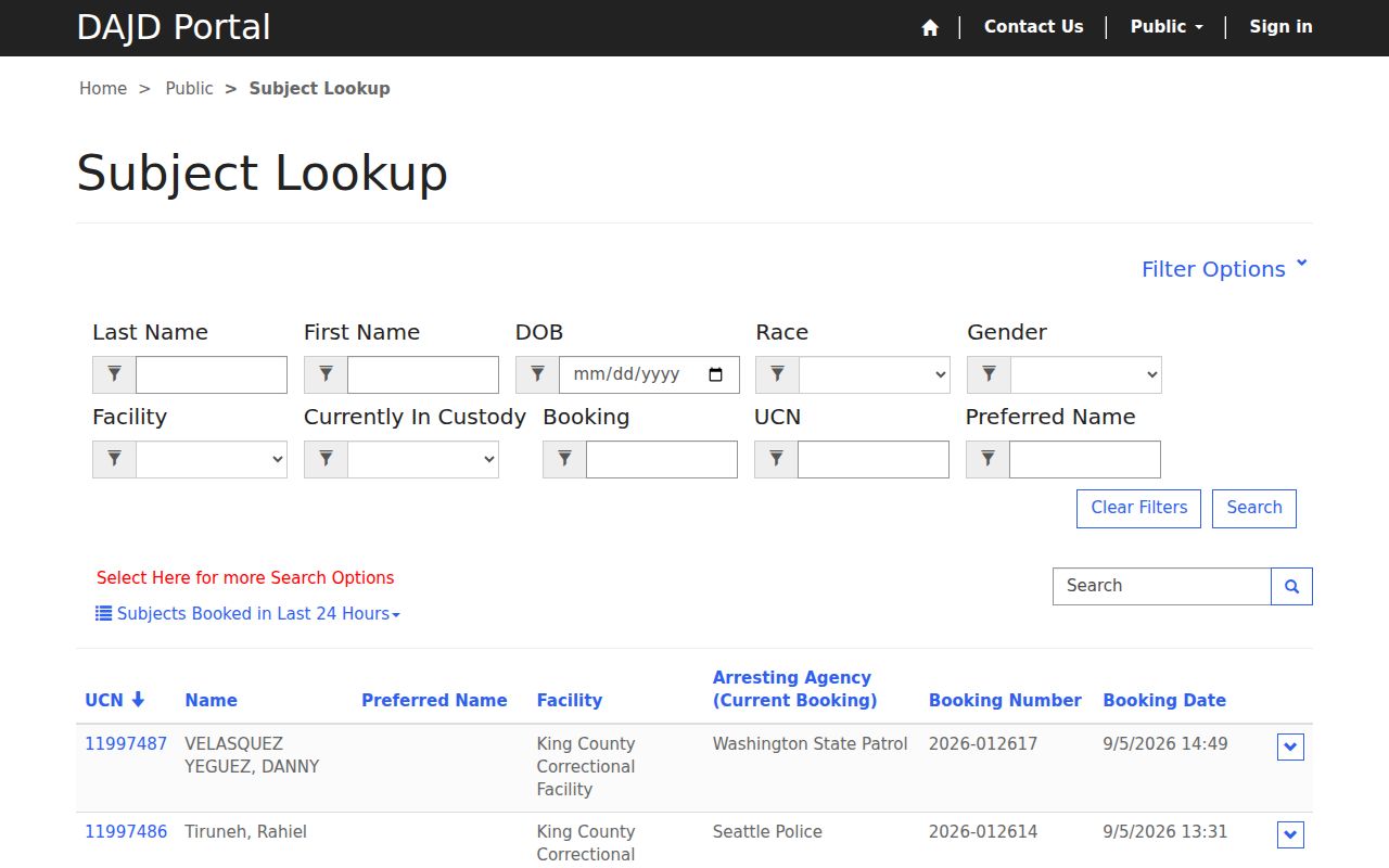 Issaquah resident lookup fields in King County Subject Lookup
